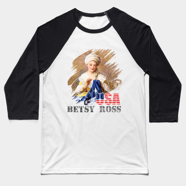 Betsy Ross 1776 Flag American Flag Tshirt Retro Vintage Highland Armory Baseball T-Shirt by Javacustoms